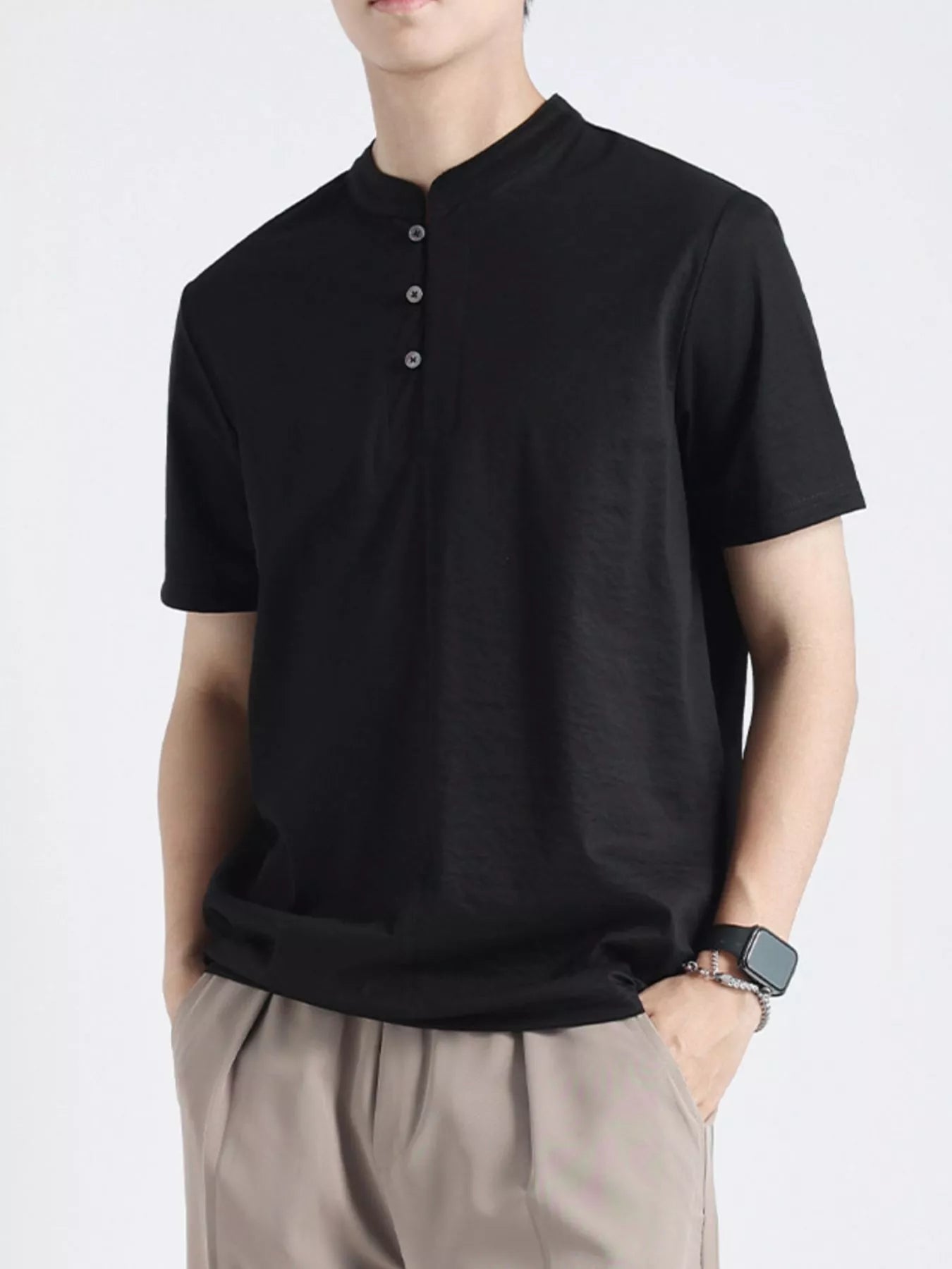 Men's Plus Size Button Detail Short Sleeve Top - Loving It Shop