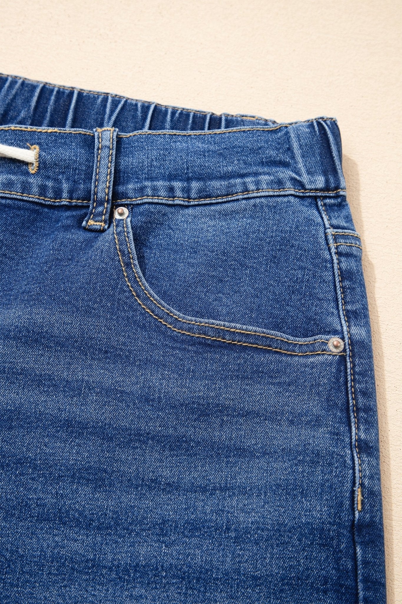 Dark Blue Acid Wash Contrast Lace - up Plus Size Jeans - Loving It Shop