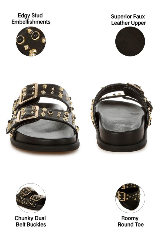 Jayata Metallic Stud Embellished Sliders