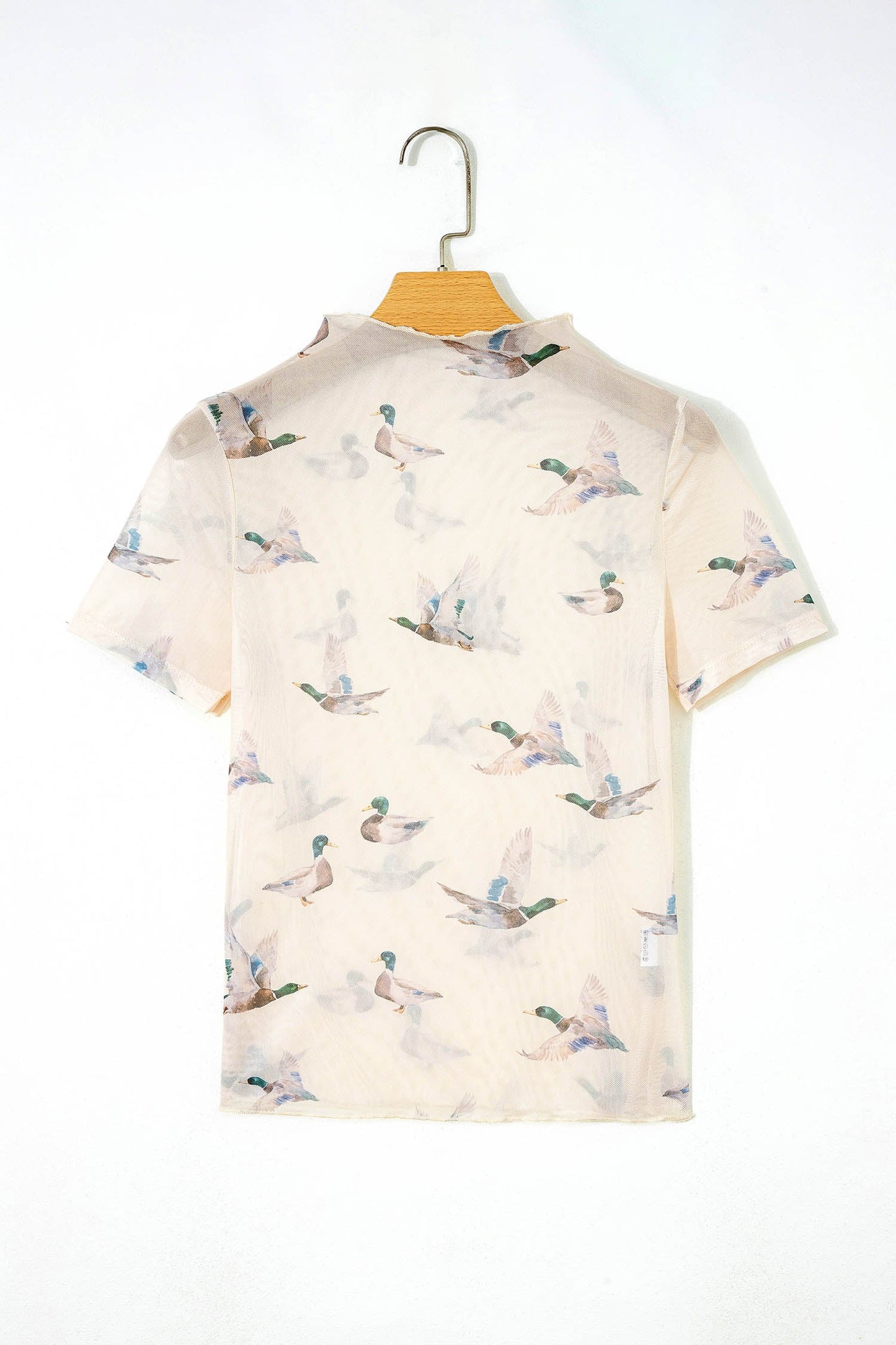 Beige Mallard Sheer Mesh Short Sleeve Top - Loving It Shop