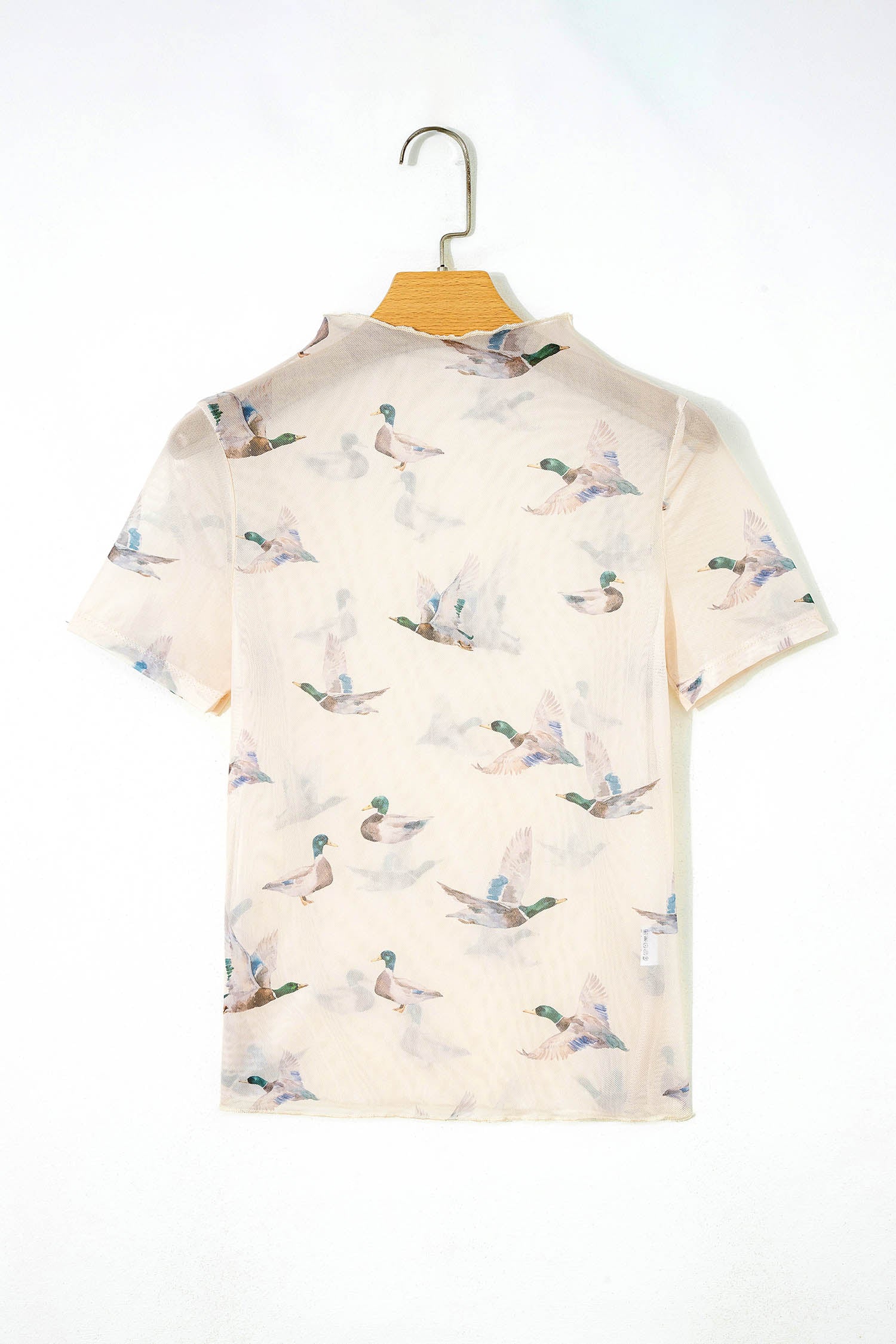 Beige Mallard Sheer Mesh Short Sleeve Top - Loving It Shop