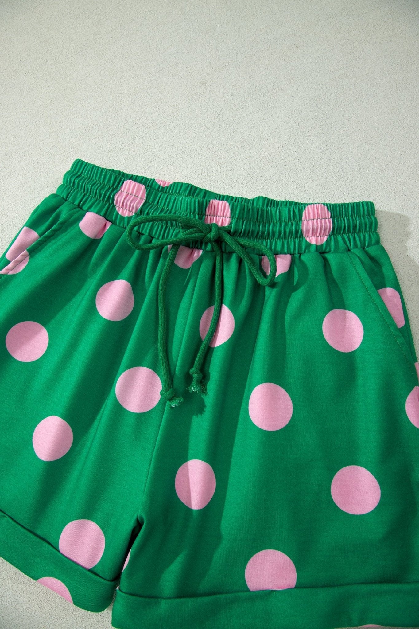 Green Polka Dot Print V Neck Tee Short Set - Loving It Shop