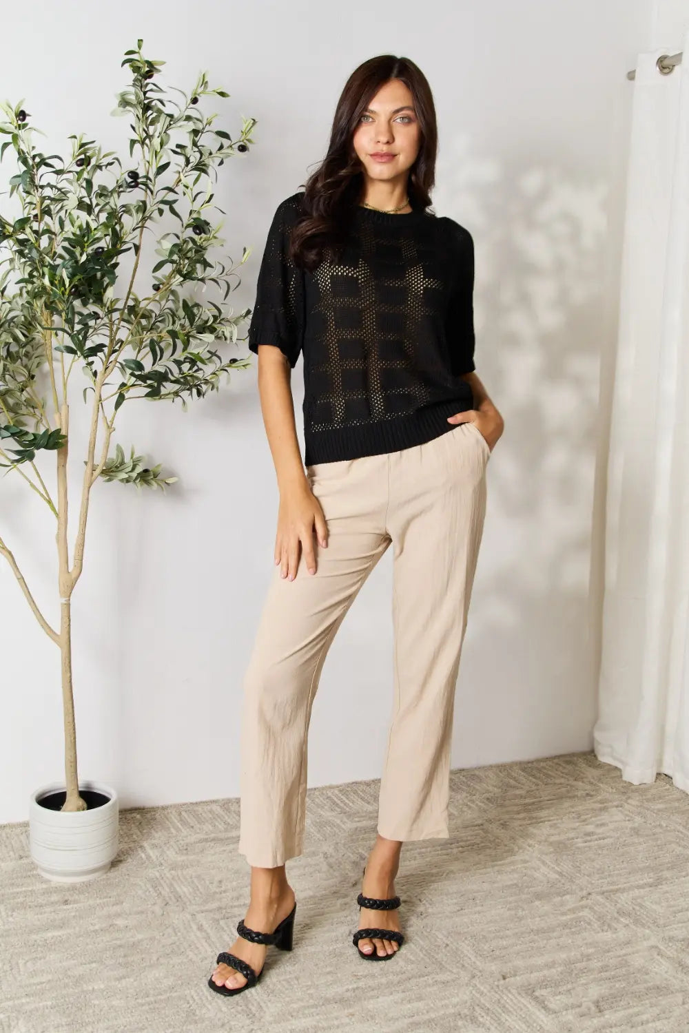 I am a Fashion junky Ribbed Trim Round Neck Knit Top
