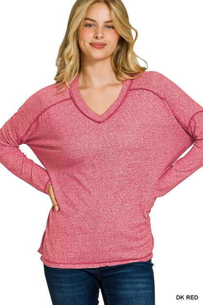 Soft Melange Hacci Exposed Seam Hi-low Tee