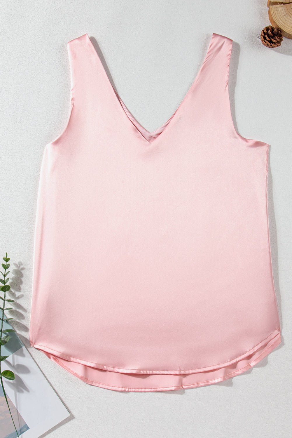 Pink Deep V Neck Loose Tank Top - Loving It Shop