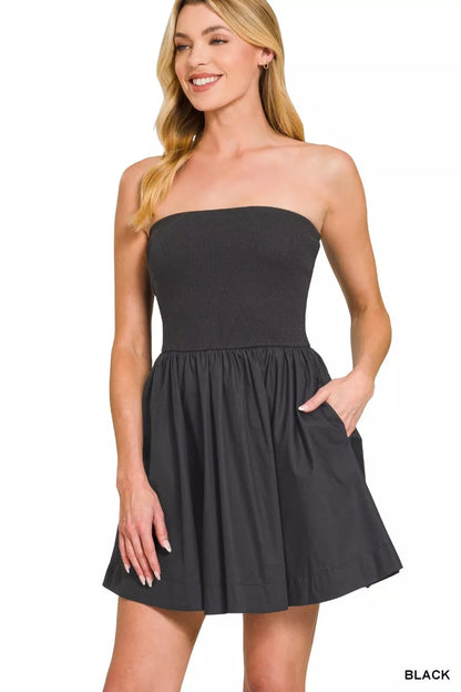 Combined Knit Tube Top Flare Mini Dress