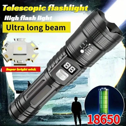 Ultra-Bright Tactical LED Flashlight – 3 Modes, USB Rechargeable, 600 Lumen, Outdoor, Hiking &amp; Camping