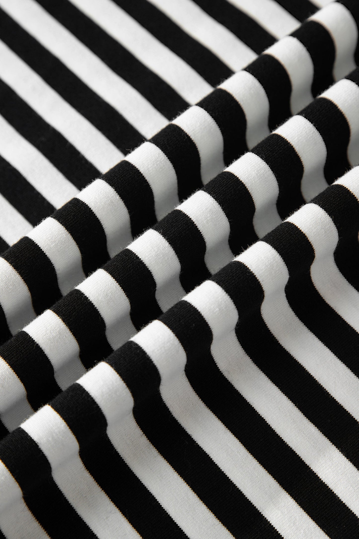 Black Striped Print V Neck Delicate Trim Casual Tee