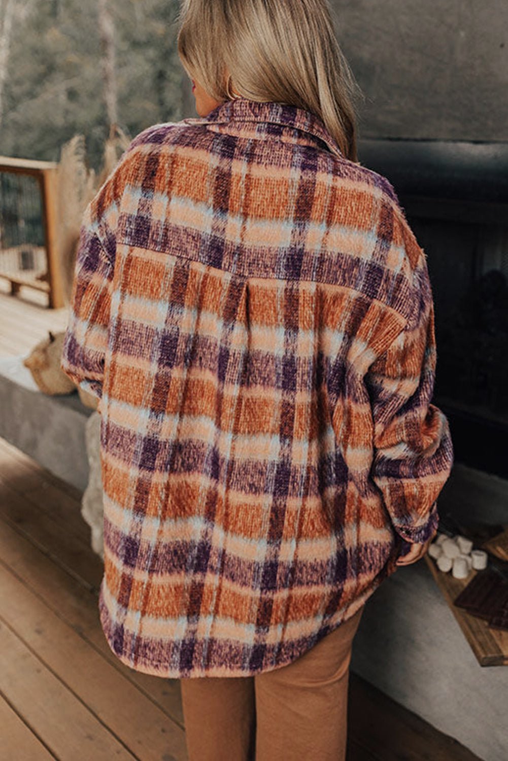Multicolour Plus Size Plaid Print Collared Button up Jacket - Loving It Shop