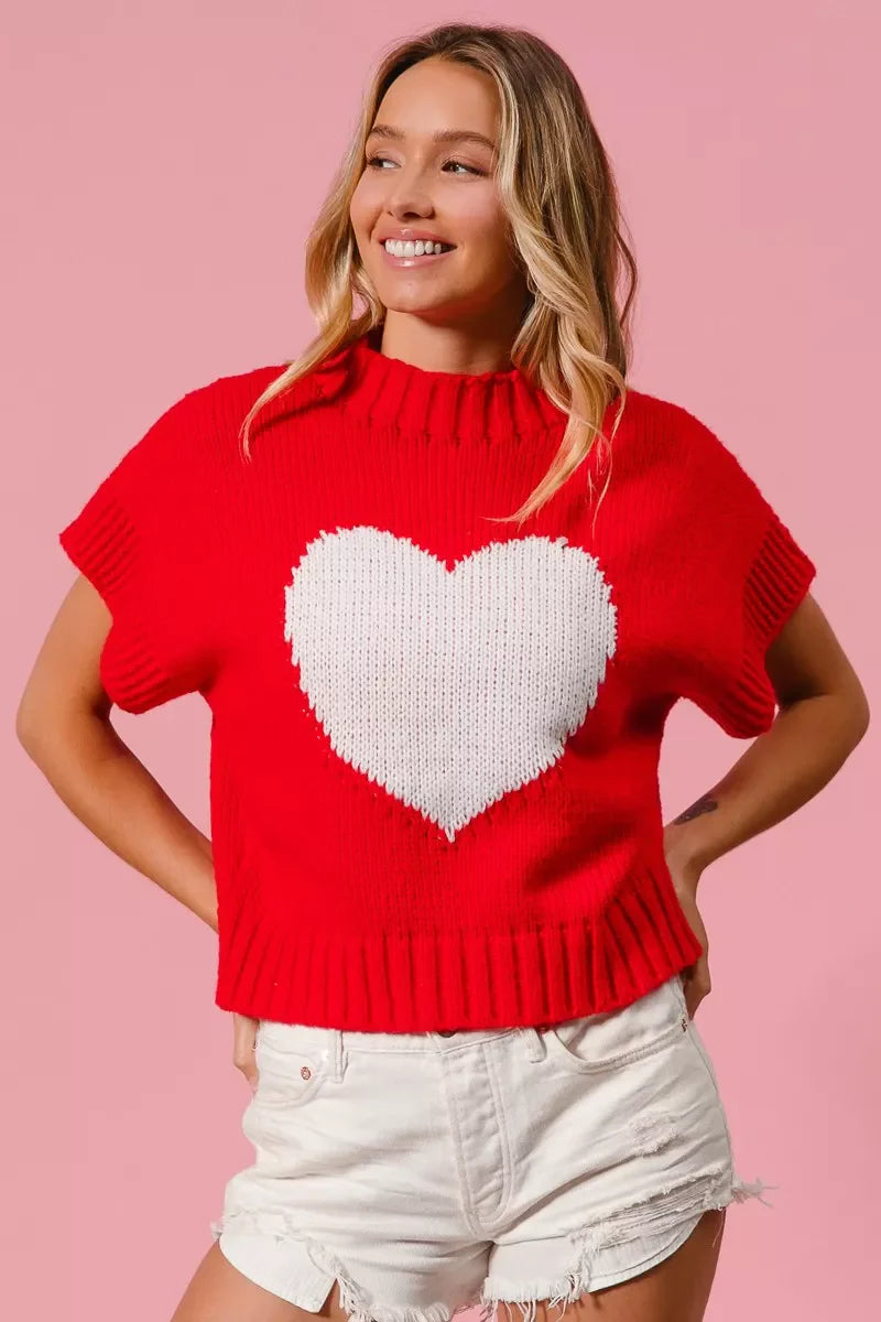 Rib Banded Heart Pattern Valentines Sweater