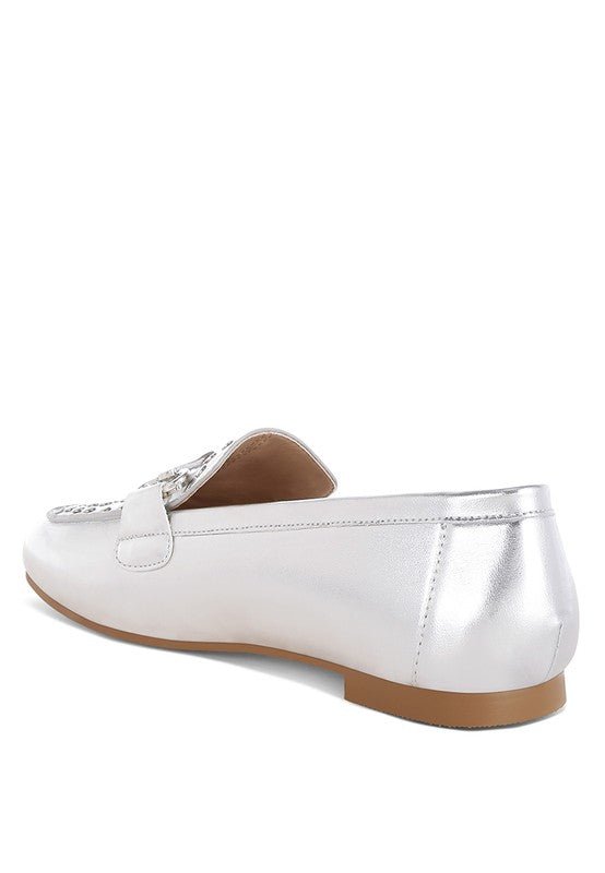 Estafa Horsebit & Studs Metallic Pleather Loafers - Loving It Shop