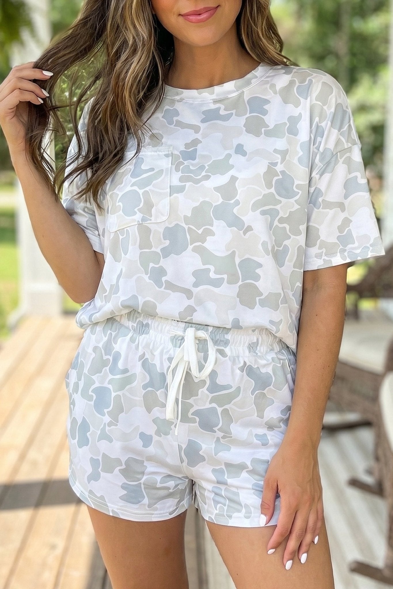 Multicolour Camouflage Print Casual Tee Drawstring Short Set - Loving It Shop