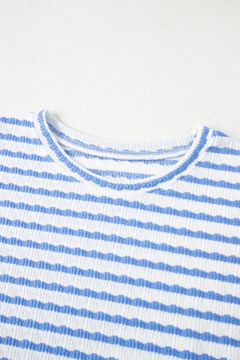 Sky Blue Stripe Knitted Short Sleeve Top and Drawstring Shorts Set - Loving It Shop