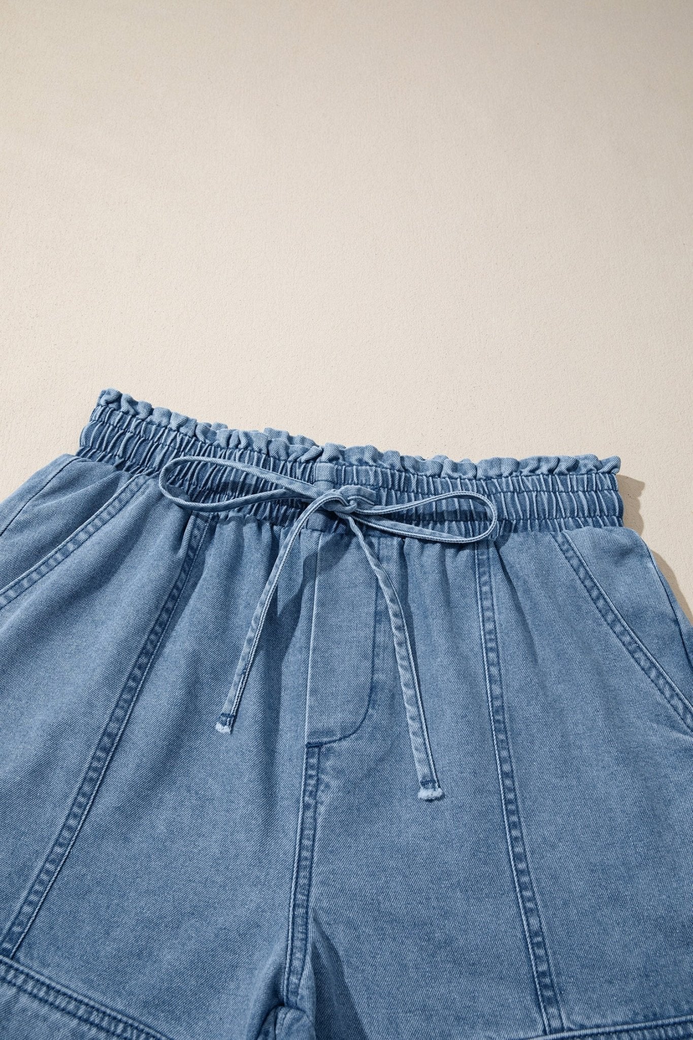 Dusk Blue Smocked Elastic Waist Denim Shorts - Loving It Shop