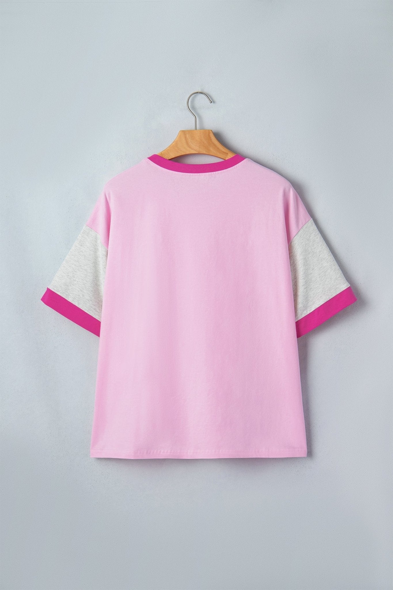 Gossamer Pink Embroidered Bow Detail Color Block Loose Tee - Loving It Shop