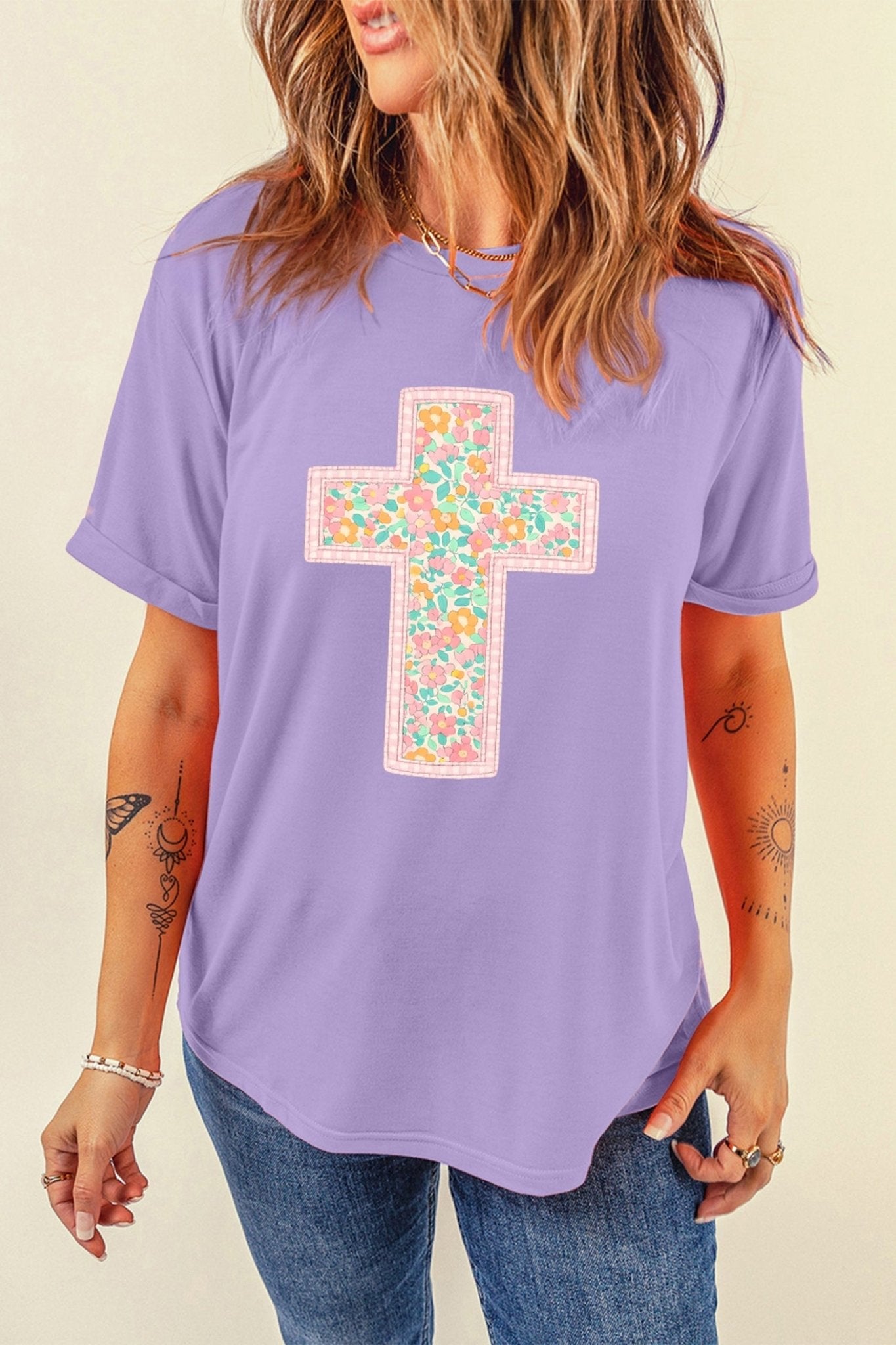 Wisteria Easter Floral Cross Christian Casual Tee - Loving It Shop