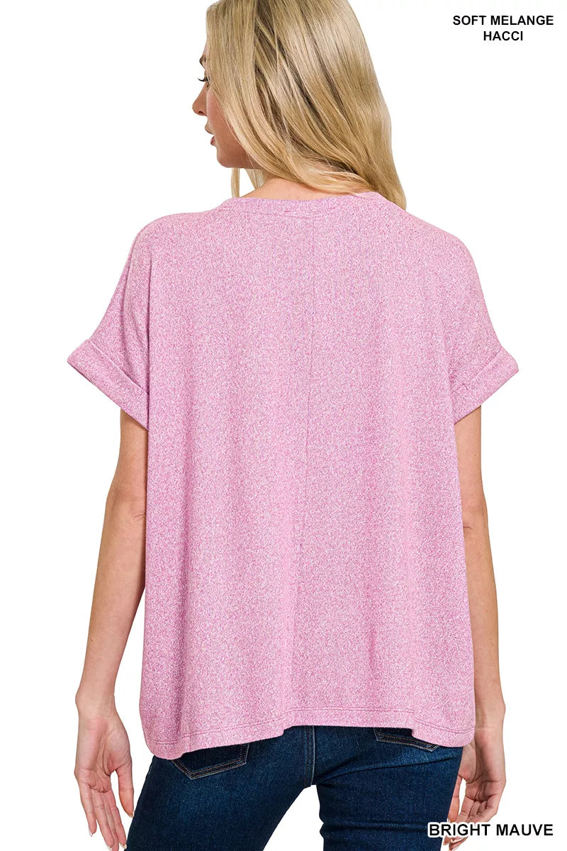 Soft Melange Hacci Short Sleeve Round Neck Top
