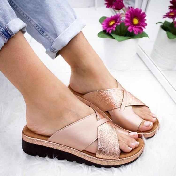Solid Color Set Toe Beach Slippers Women&