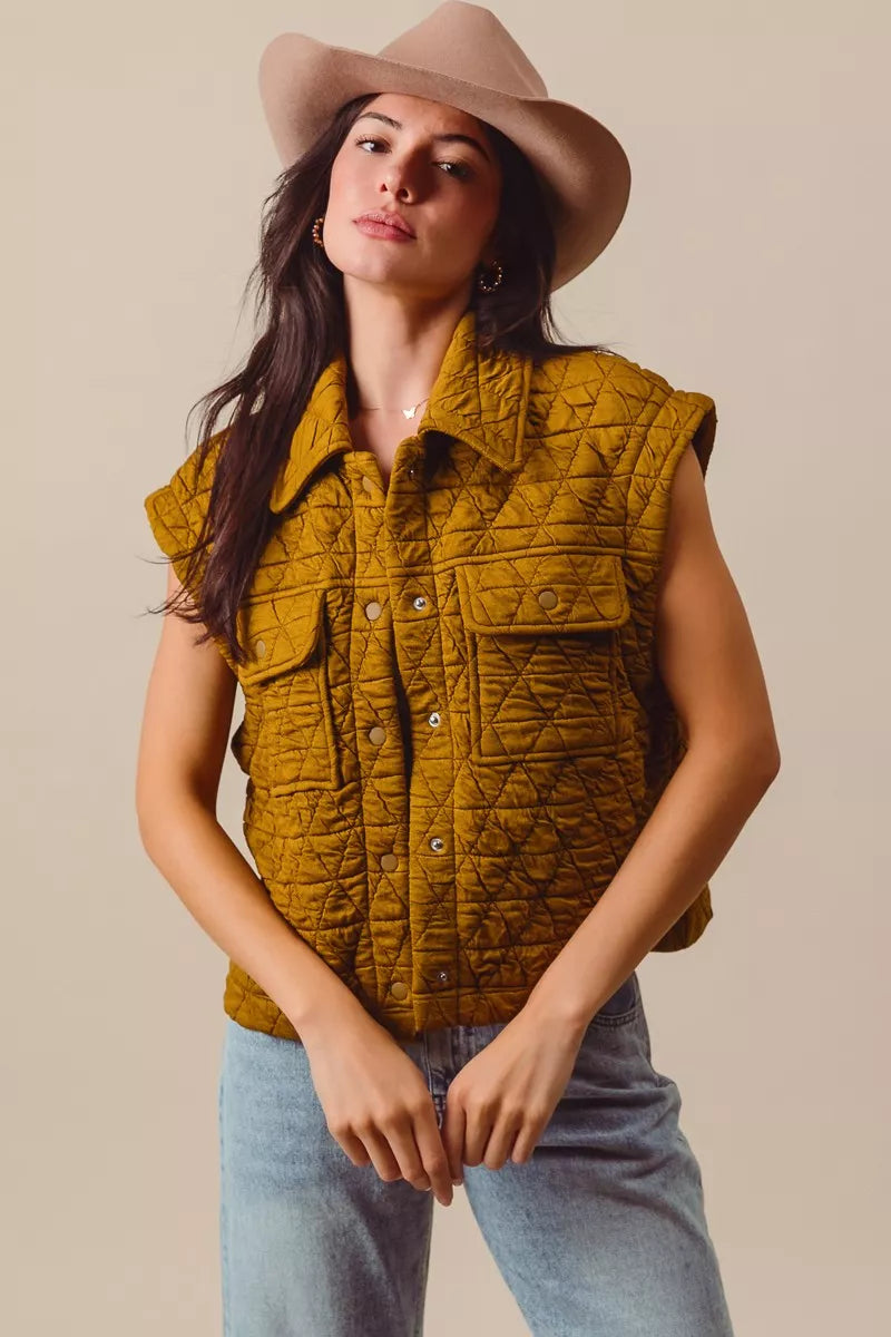 Triangle Quilting Stitch Button Up Knit Vest