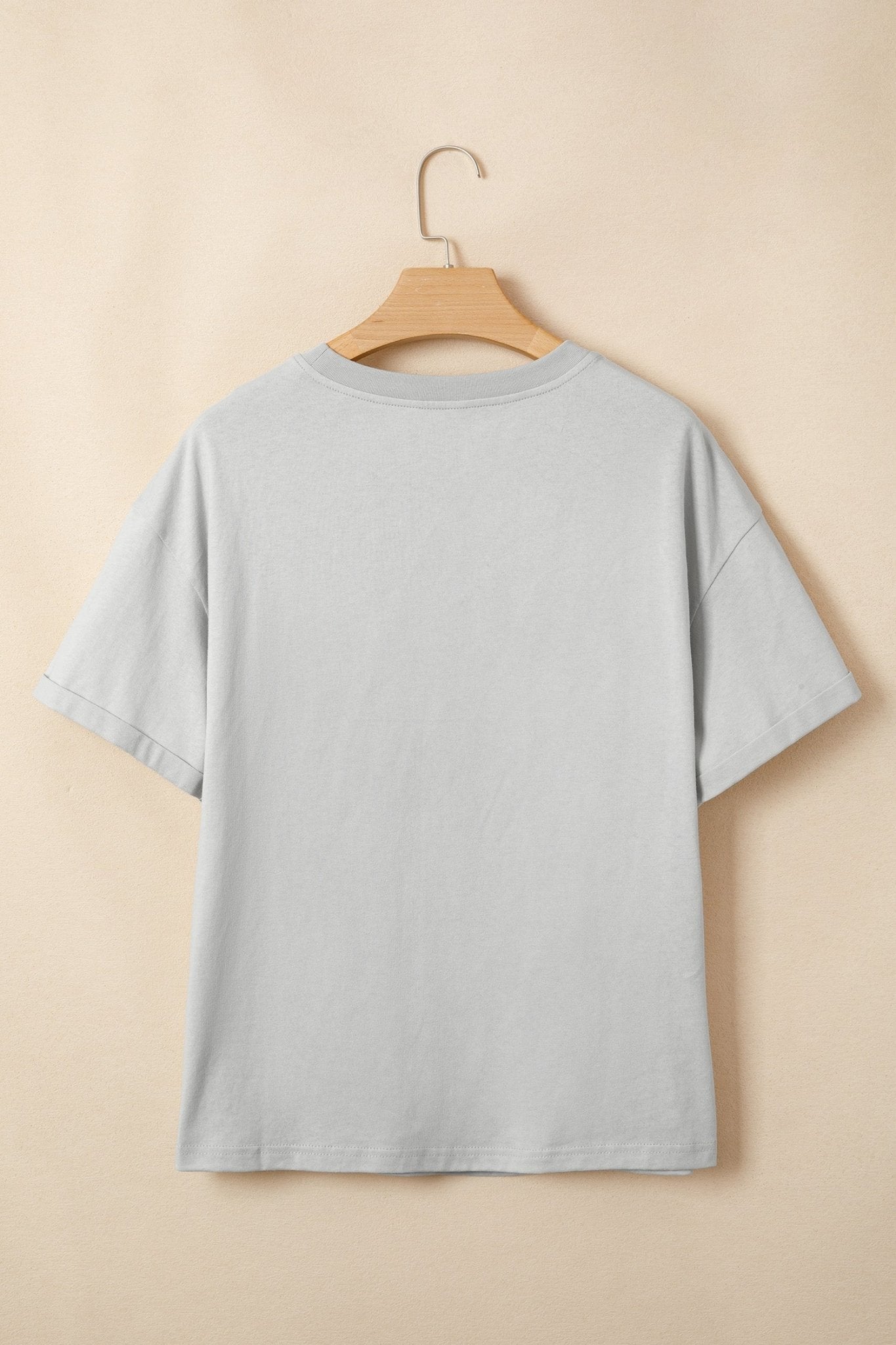 Light Grey Floral Crochet Ribbon Bow Patched Cotton T Shirt - Loving It Shop
