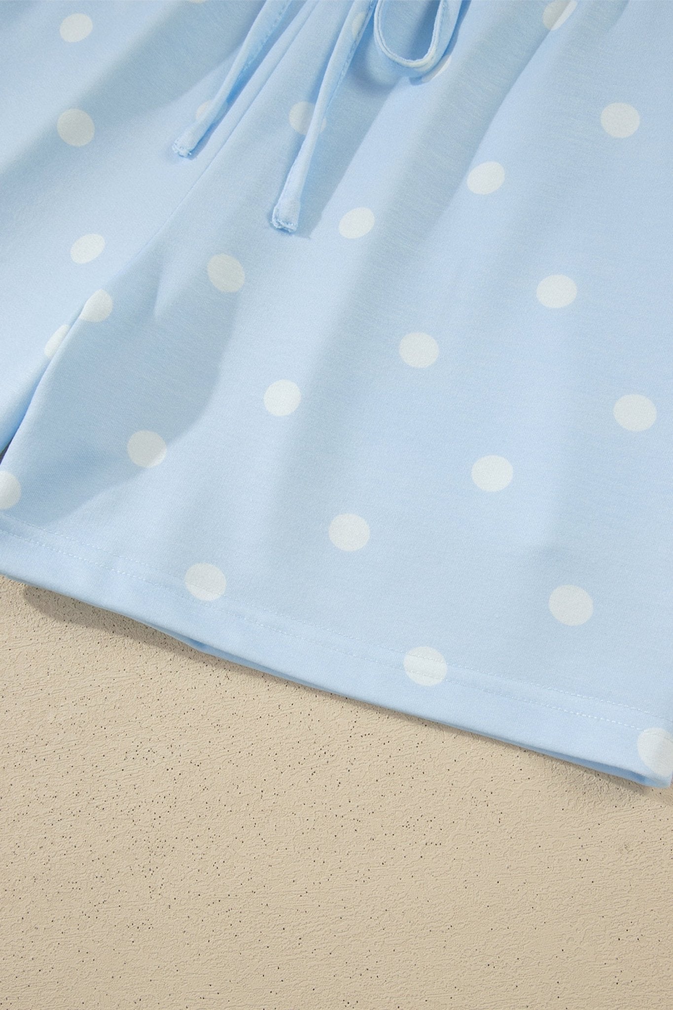 Sky Blue Exposed Seam Detail Polka Dot Loose Tee Drawstring Shorts Set - Loving It Shop