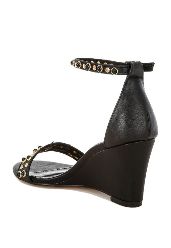 Nidara Studs Embellished Genuine Leather Sandals