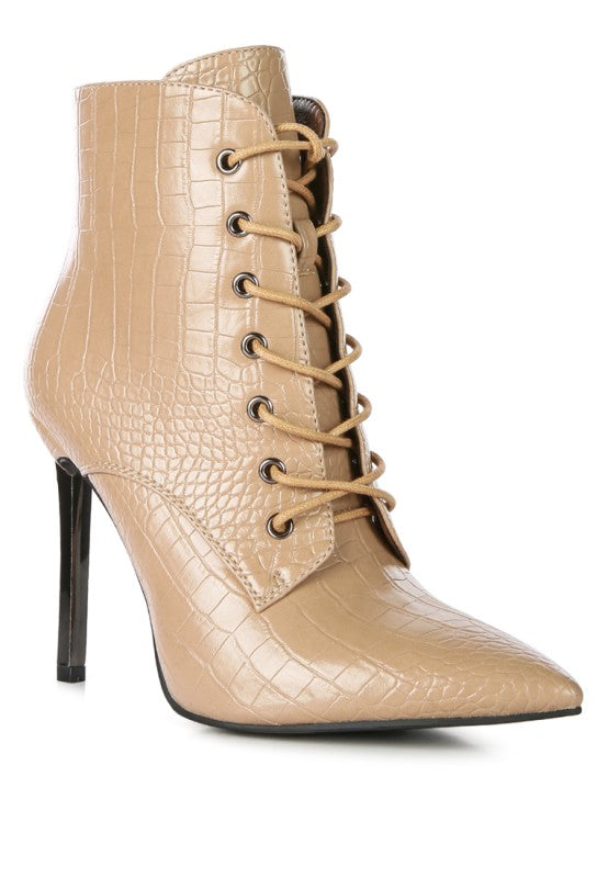 ESCALA CROC LACE-UP STILETTO BOOT