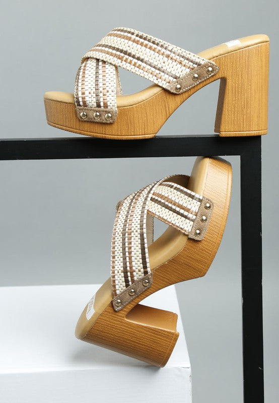 Finley Raffia High Block Heel Clogs