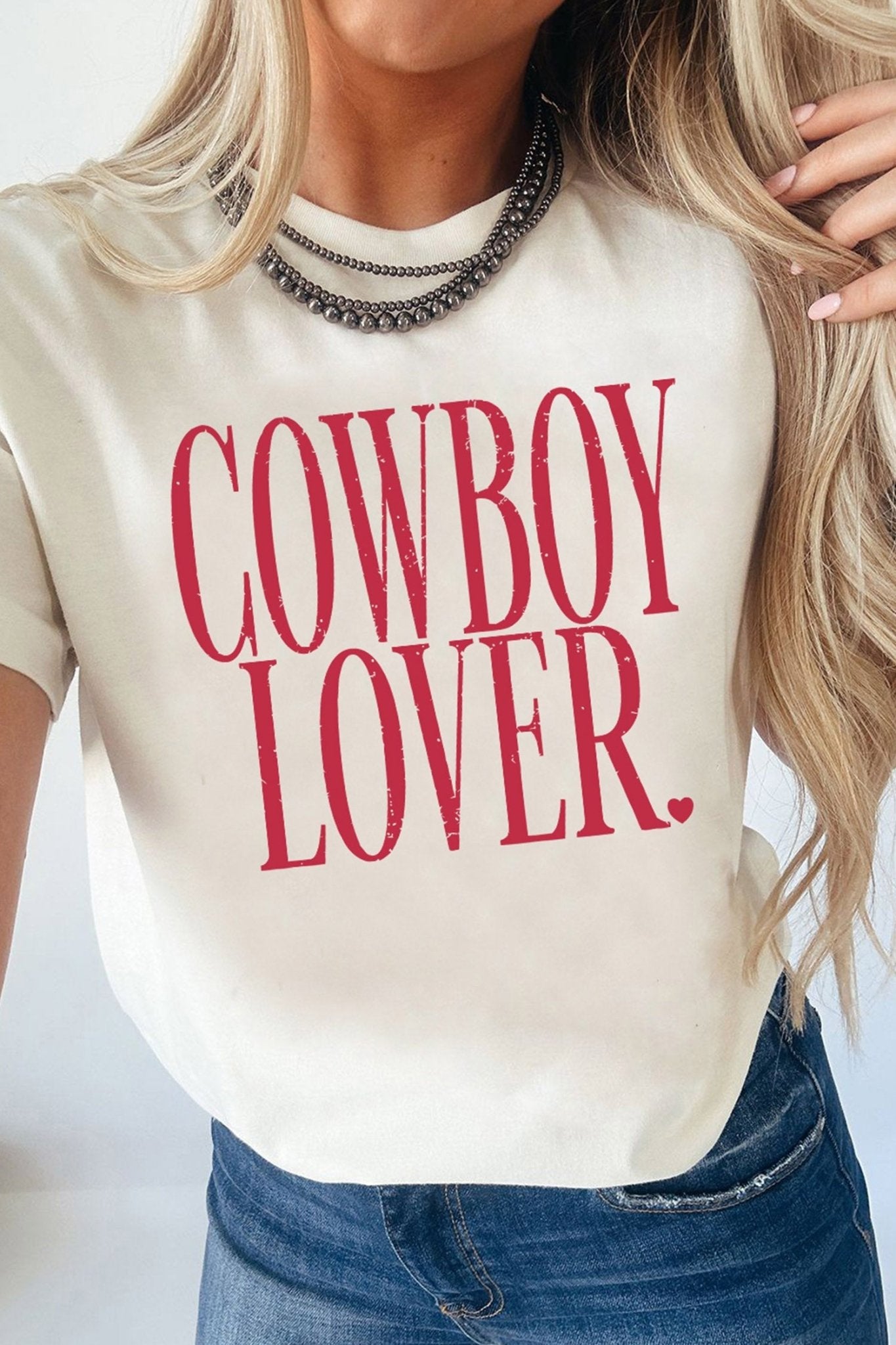 White COWBOY LOVER Lettering Graphic Tee - Loving It Shop