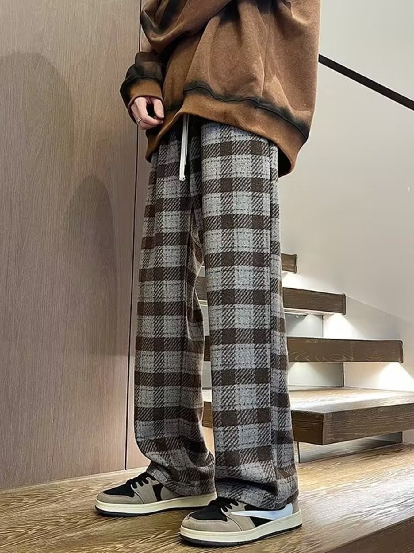 Men's Plus Size Vintage Plaid Wide Leg Pants