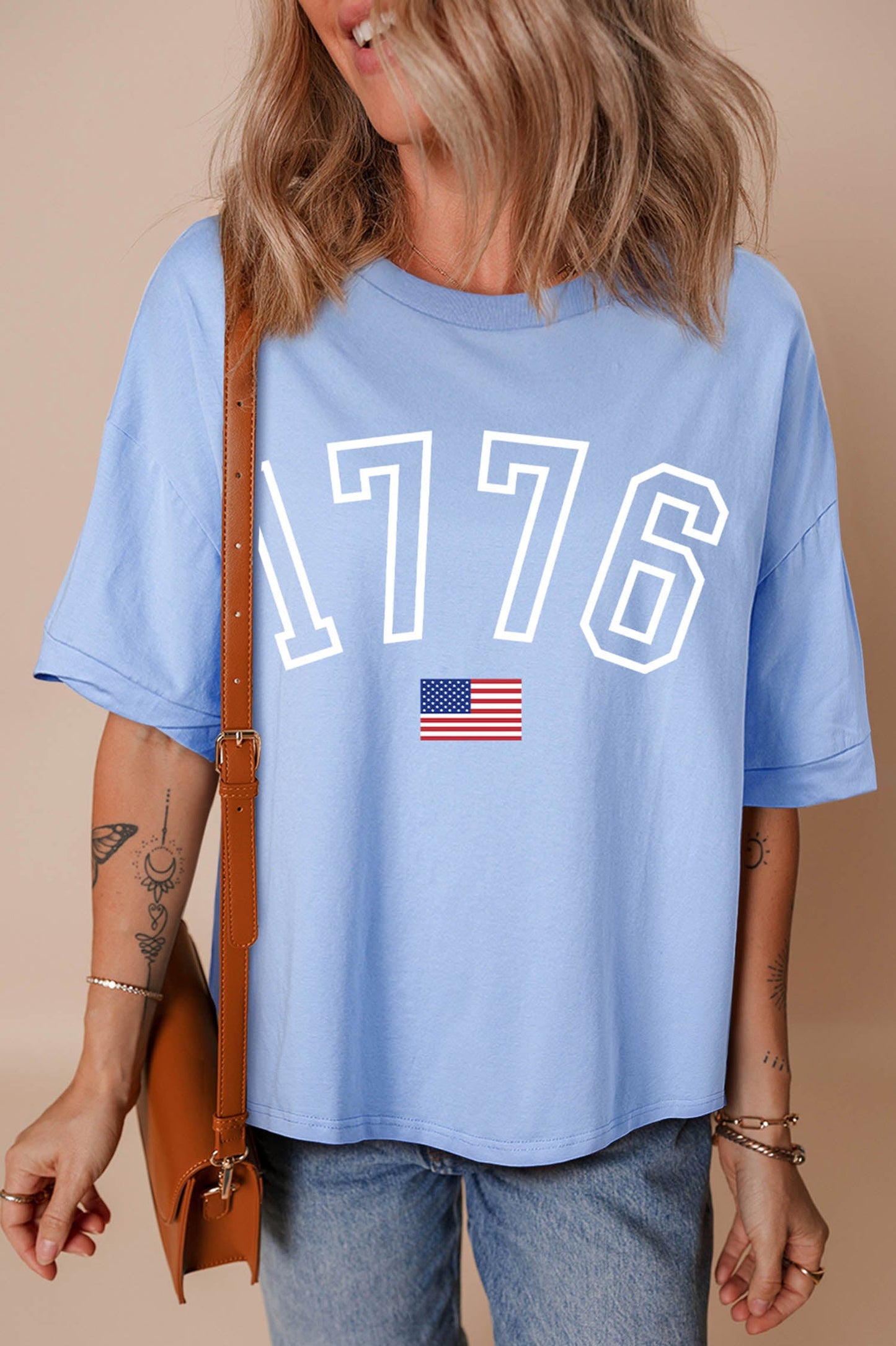 Myosotis 1776 American Flag Print Oversized Tee - Loving It Shop