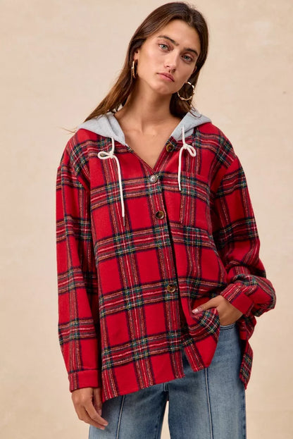 Brushed Plaid Hooded Jacket