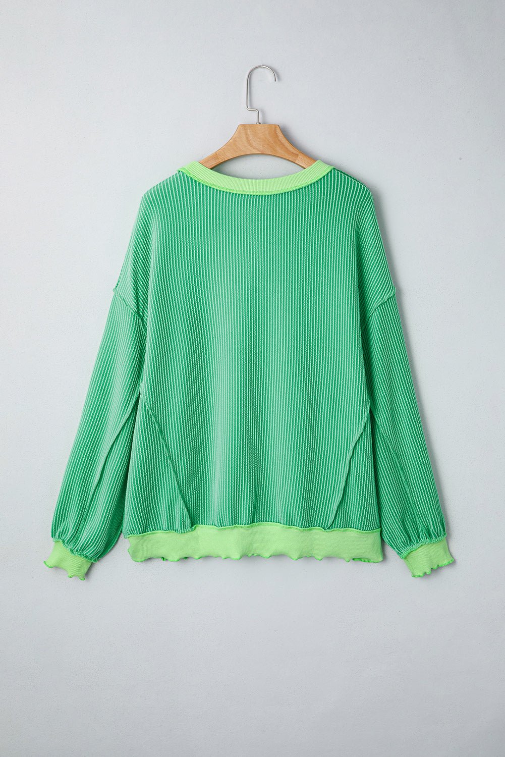 Bright Green Twisted Rib Uneven Hem Drop Shoulder Loose Knit Top - Loving It Shop