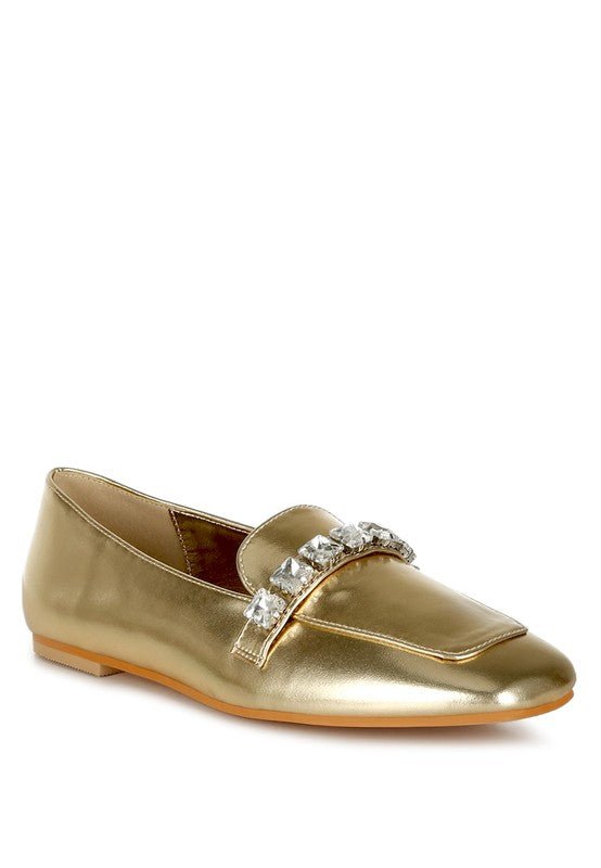 Celosia Metallic Diamante Strap Loafers - Loving It Shop