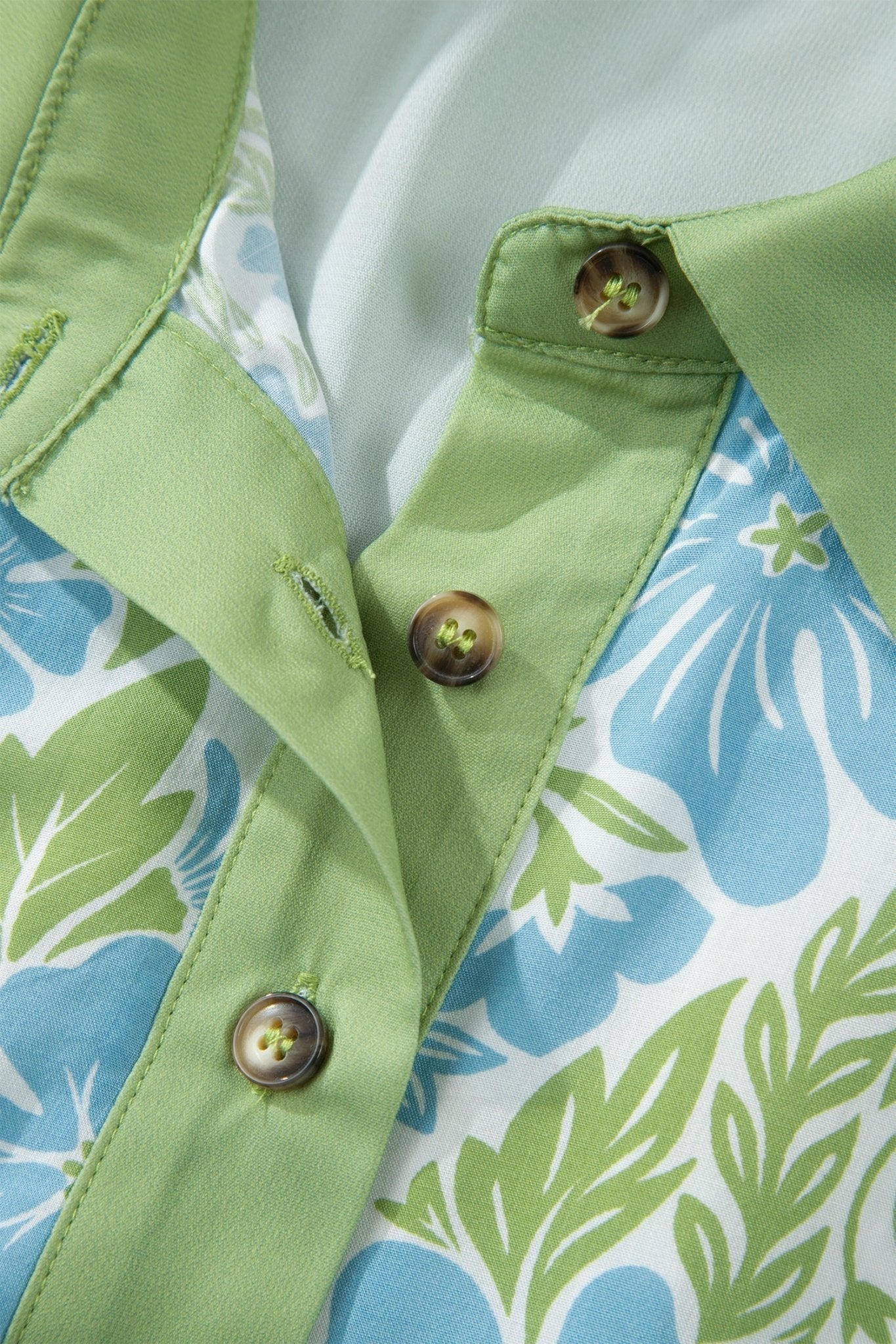 Sky Blue Floral Print Color Block Patchwork Shirt Collar Half Sleeve Mini Dress - Loving It Shop