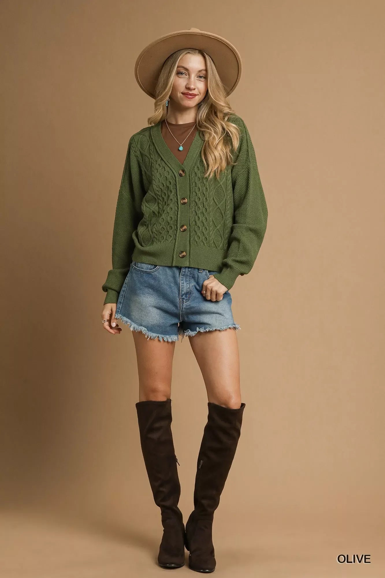 Chunky Cable Knit V-Neck Button-Up Cardigan