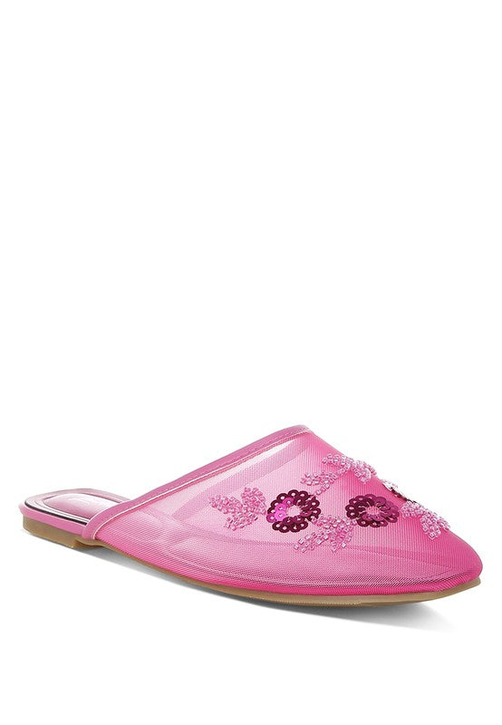 Nahra Mesh Sequin Beaded Mules