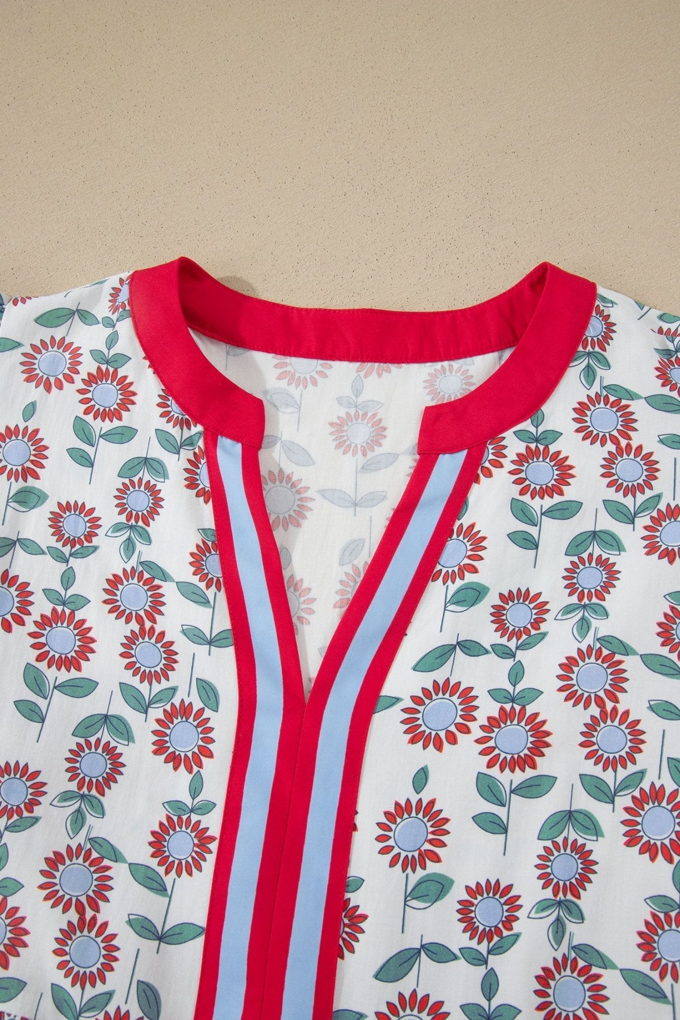 Red Floral Print Contrast Trim Flutter Sleeve Mini Dress - Loving It Shop