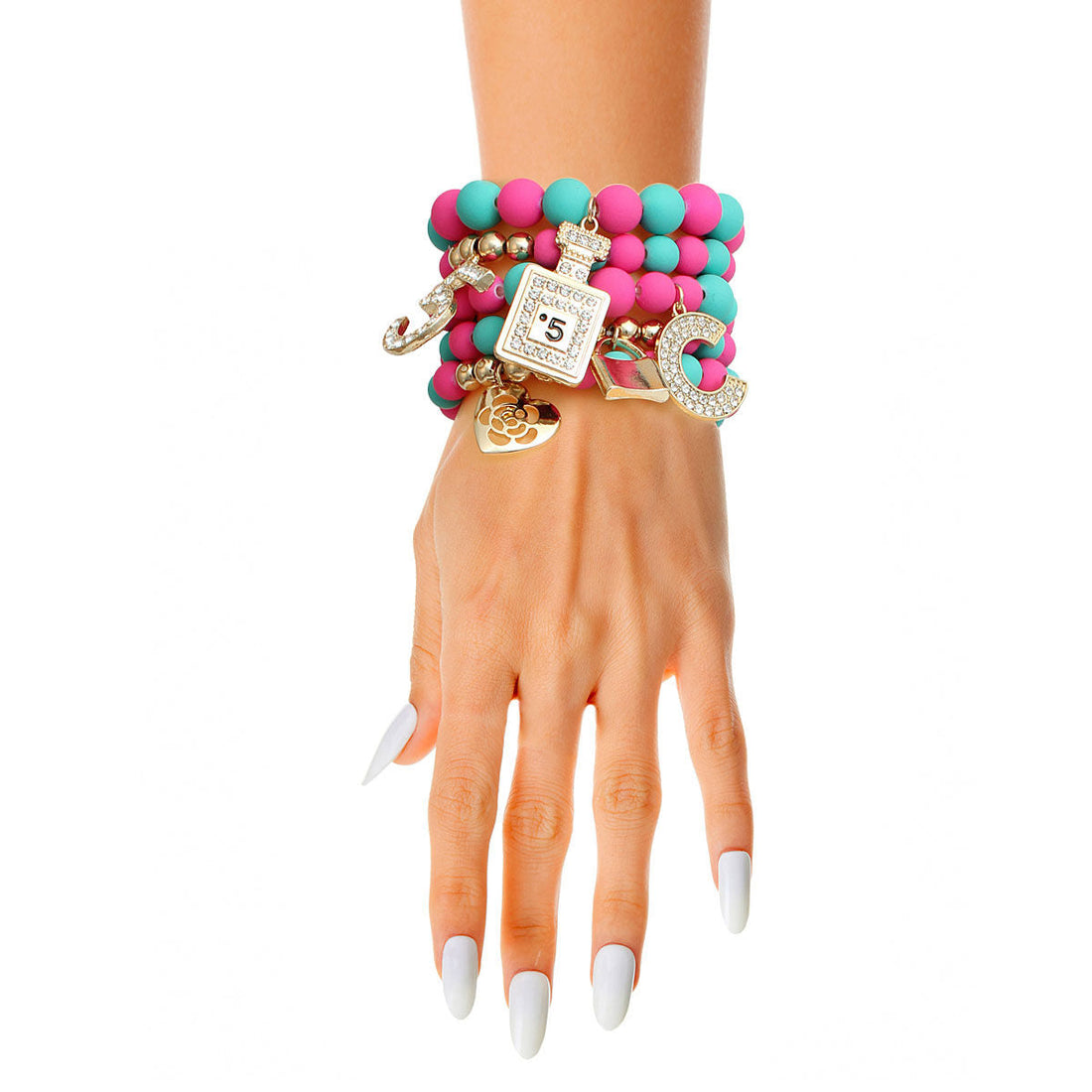 Boutique Charm Bracelets Matte Fuchsia and Teal Stylish Statement Jewelry