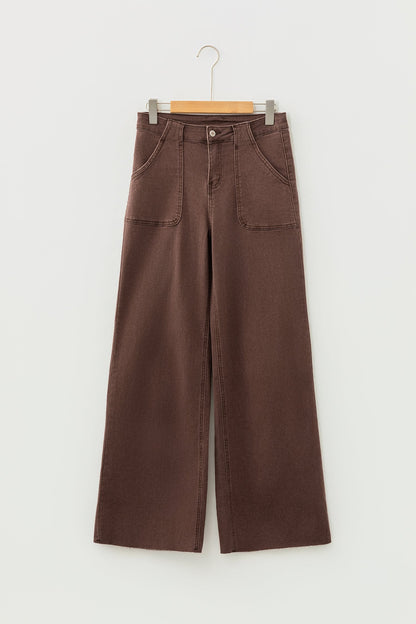 Dark Brown Retro Washed Patch Pocket Loose Jeans