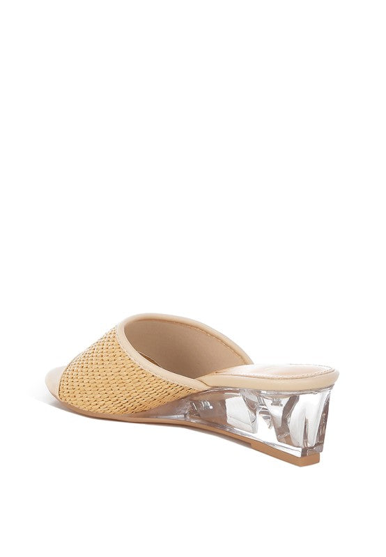 Osminda Raffia Clear Heel Wedge Sandals