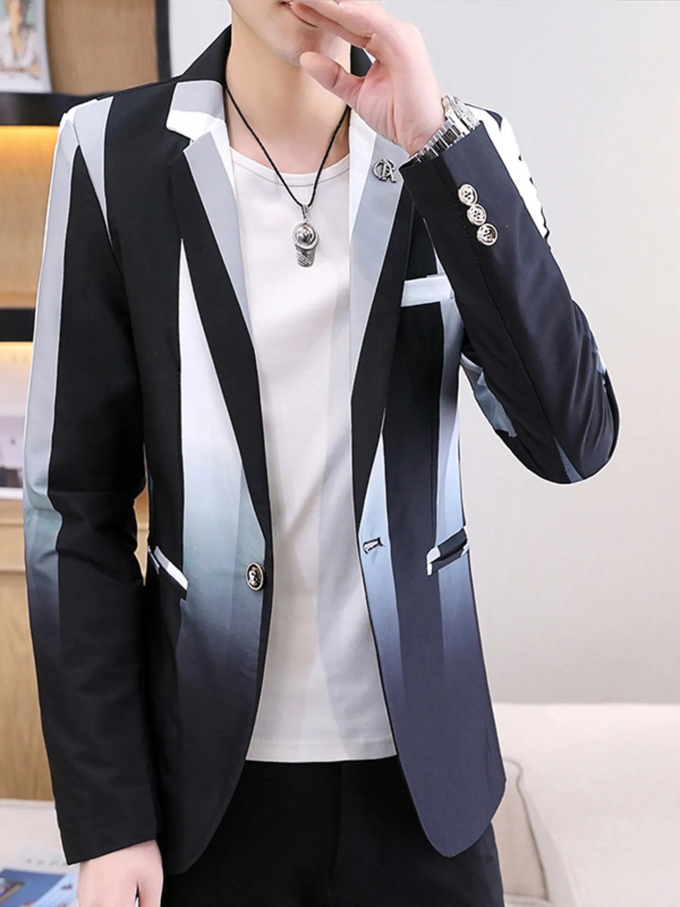 Men's Plus Size Gradient Striped Slim Fit Blazer - Loving It Shop