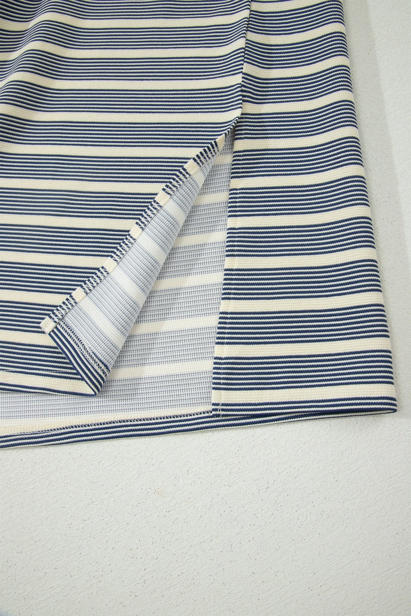 Blue Stripe Plus Size Contrast Trim Button V Neck Ruffle Sleeve Shift Dress - Loving It Shop