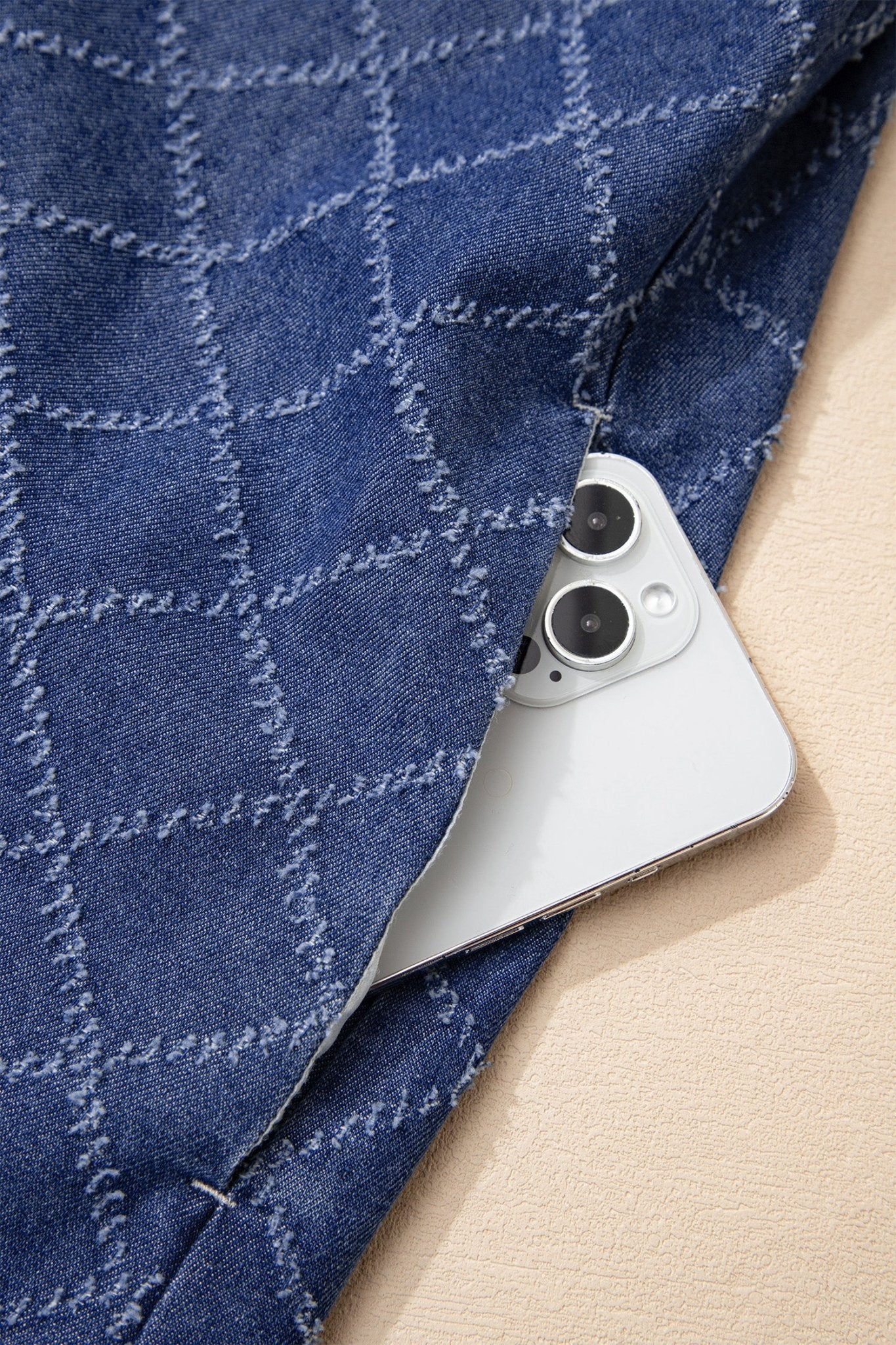 Sail Blue Rhombus Textured Collar Buttoned V Neck Denim Sleeveless Mini Dress - Loving It Shop