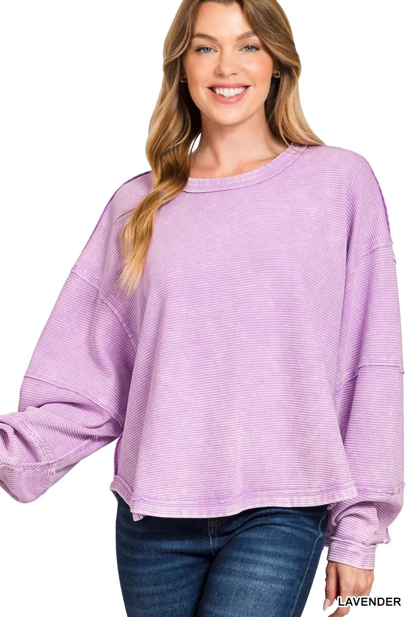 Acid Washed Exposed-Seam Sweatshirt