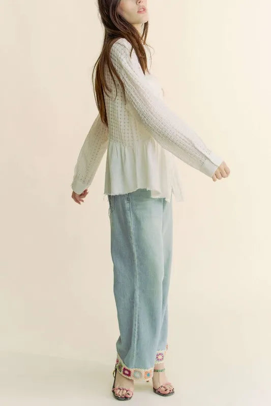Davi &amp; Dani Garment Washed Jacquard Button Front Shirt