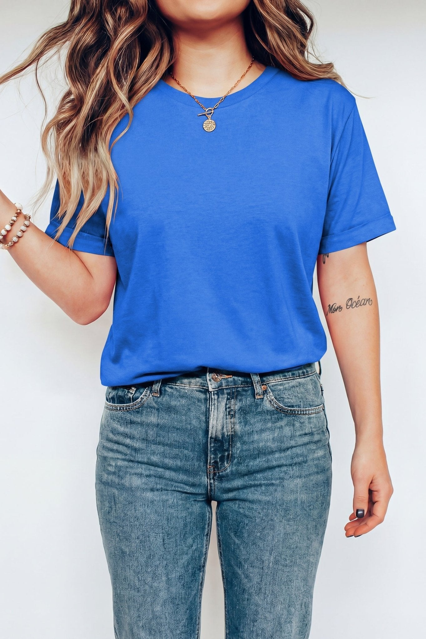 Dark Blue Casual Plain Crew Neck Tee - Loving It Shop
