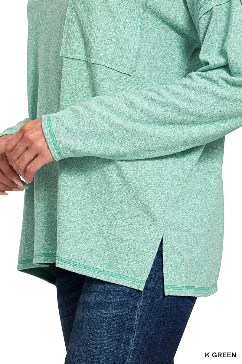 Soft Melange Hacci Round-Neck Long Sleeve T-Shirt