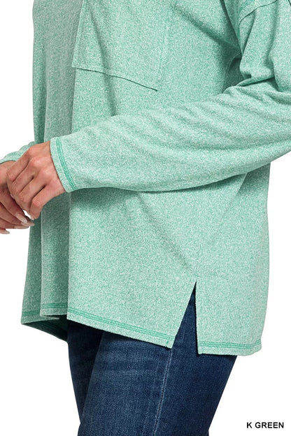 Soft Melange Hacci Round-Neck Long Sleeve T-Shirt