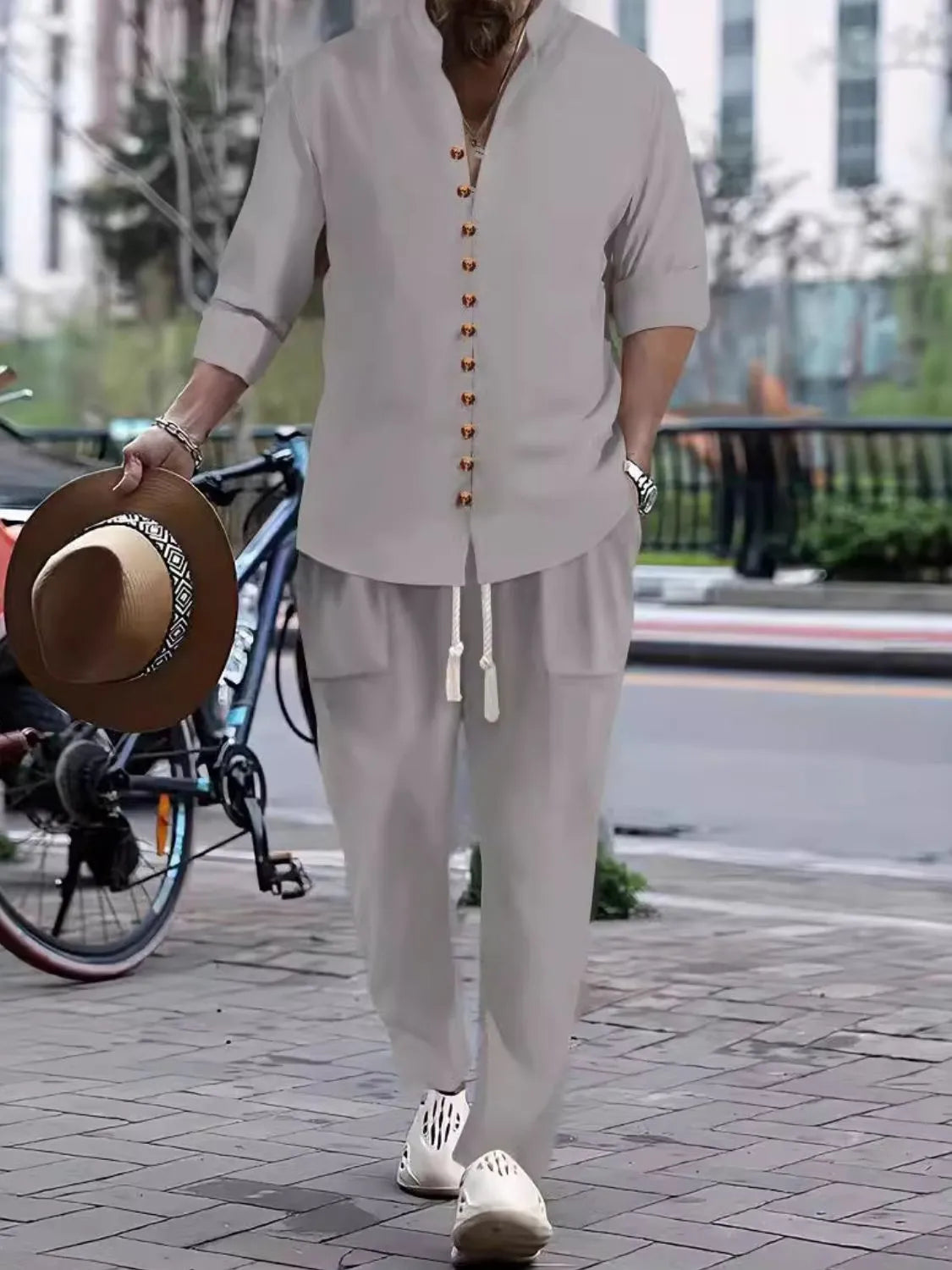 Men's Button Front Long Sleeve Shirt and Pants Set